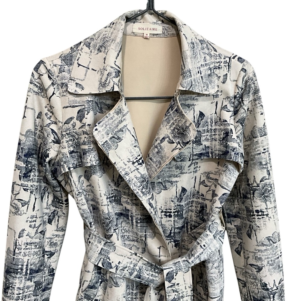 Solitaire For Anthropologie Trench Coat Size M Faux Suede Like Boho Belted - Picture 2 of 10